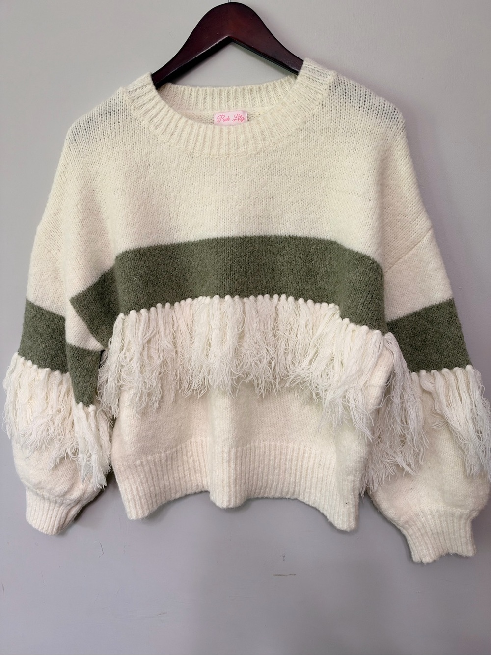 Pink Lily Striped Fringe Sweater